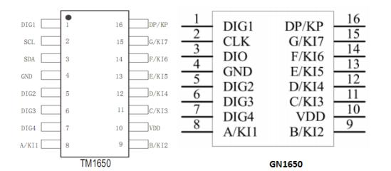 tm1650數(shù)碼管和GN1650引腳功能