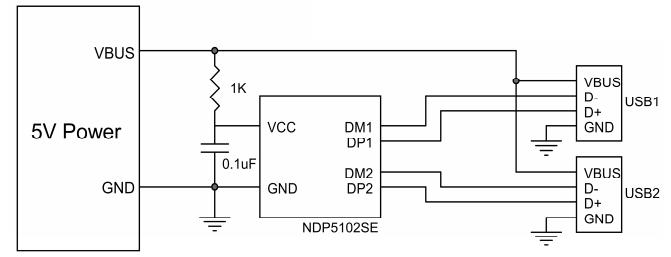 NDP5102SE雙口usb識(shí)別ic電路圖