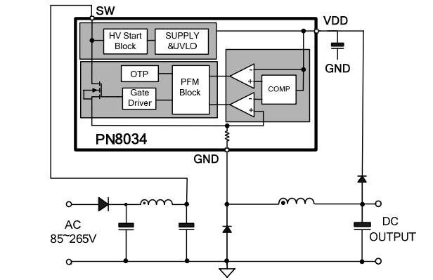 PN8034 非隔離acdc芯片典型應用