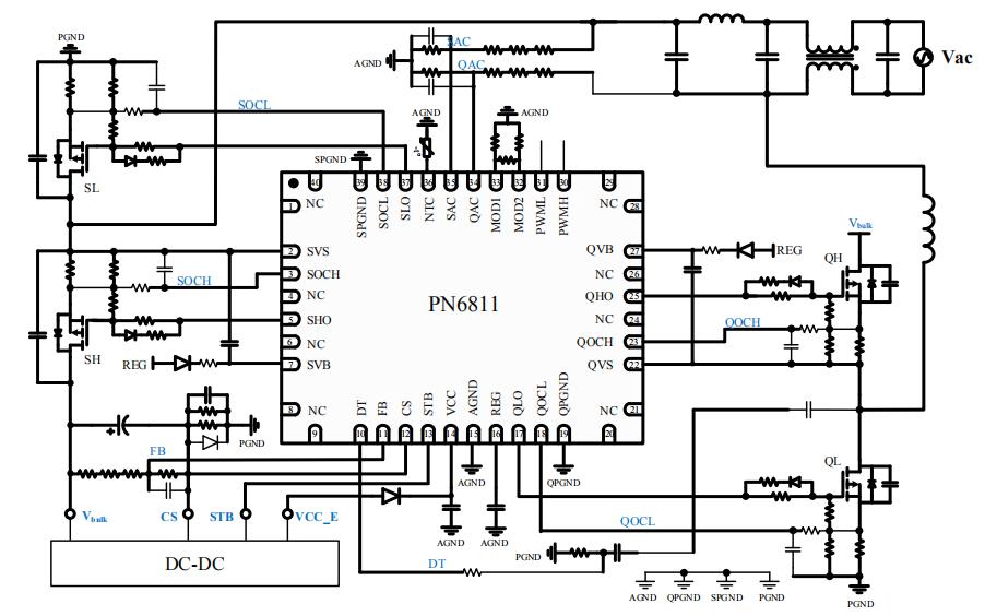 PN6811圖騰柱PFC控制芯片典型電路圖