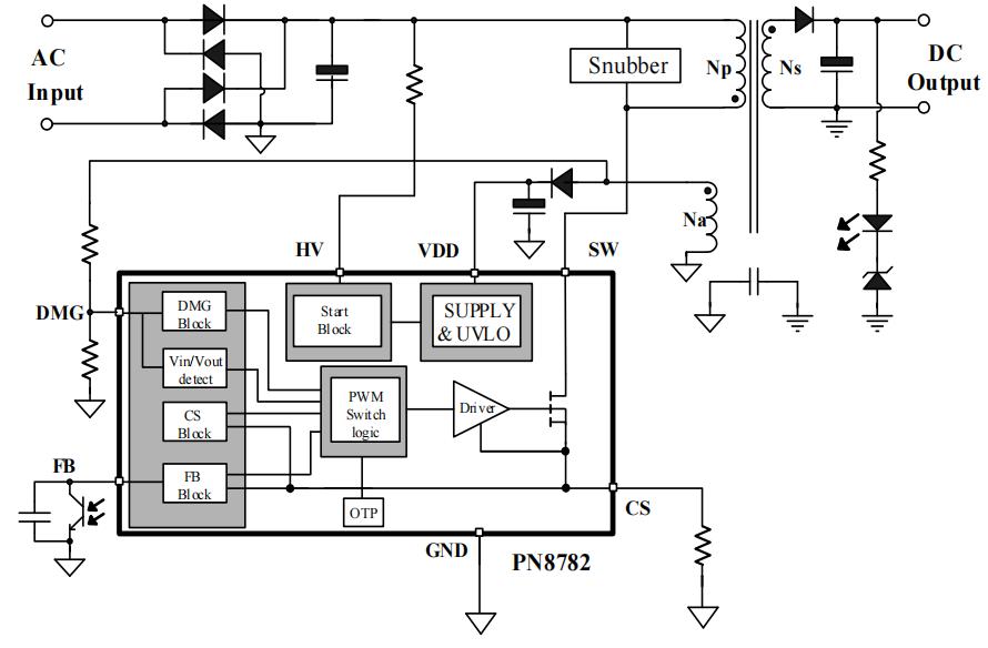 PN8782氮化鎵PD快充芯片典型應(yīng)用電路圖